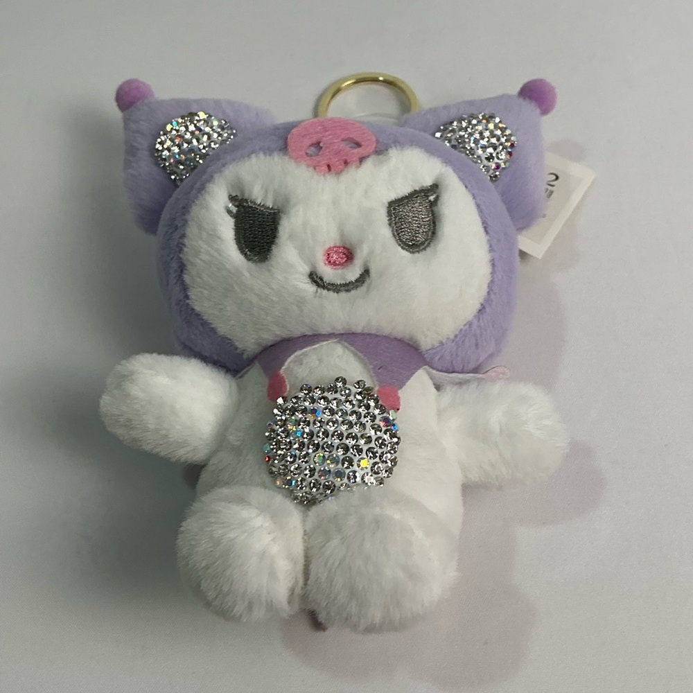 Kuromi rhinestone purple white plush toy keychain Sanrio Hello Kitty